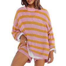 Womens Oversized Lounge Sets 2 Piece Outfits Striped Matching Pajama Set Long