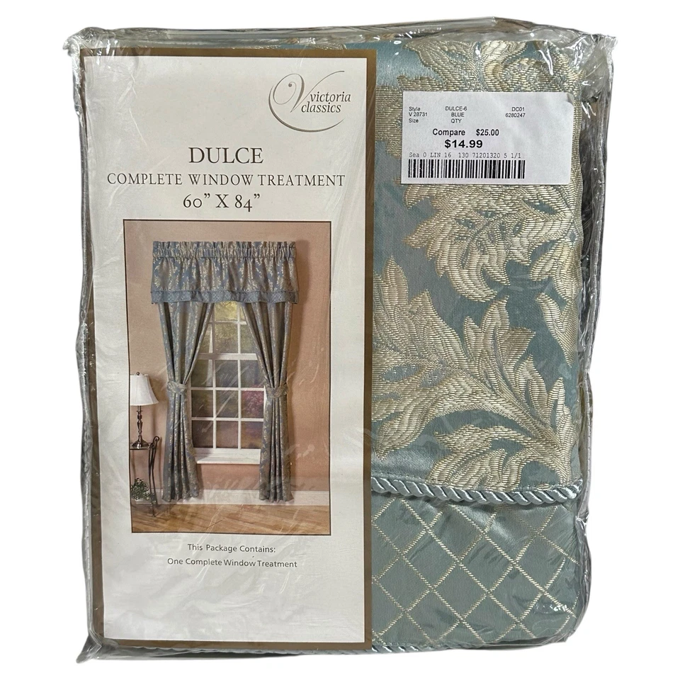 Victoria Classics DULCE Tratamiento Completo Ventana 60" x 84" Azul Satinado Damasco Foto 3 de 4
