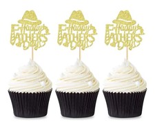 24 pcs Happy Father's Day Cupcake Toppers GOLD GLITTER