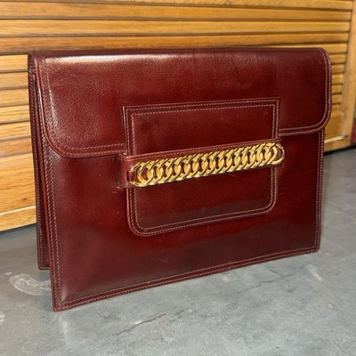 VTG Yves Saint Laurent Scuola del Cuoio Leather Purse Clutch Chain Lamprom Zip