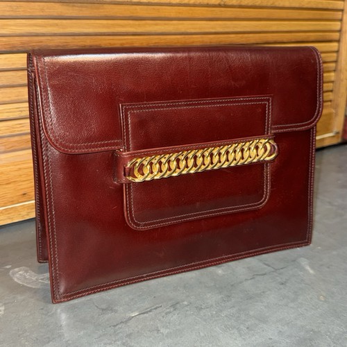 VTG Yves Saint Laurent Scuola del Cuoio Leather Purse Clutch Chain Lamprom Zip