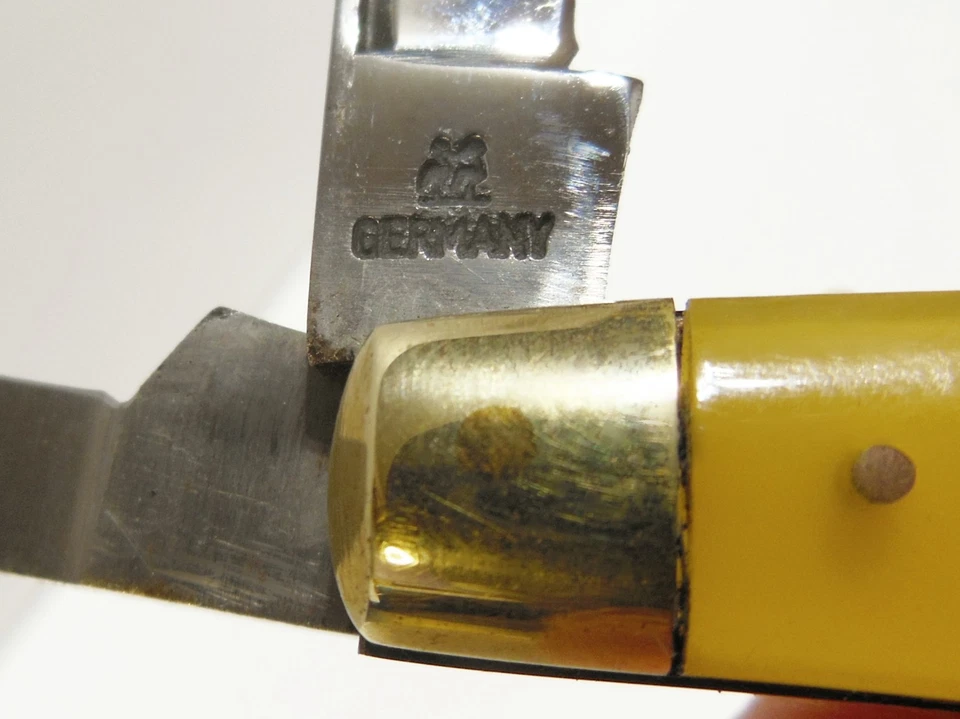 Navaja de bolsillo vintage KISSING CRANE ROBI CLASS 4 HOJAS 3 3/4” AMARILLA CONGRESS Foto 4 de 4