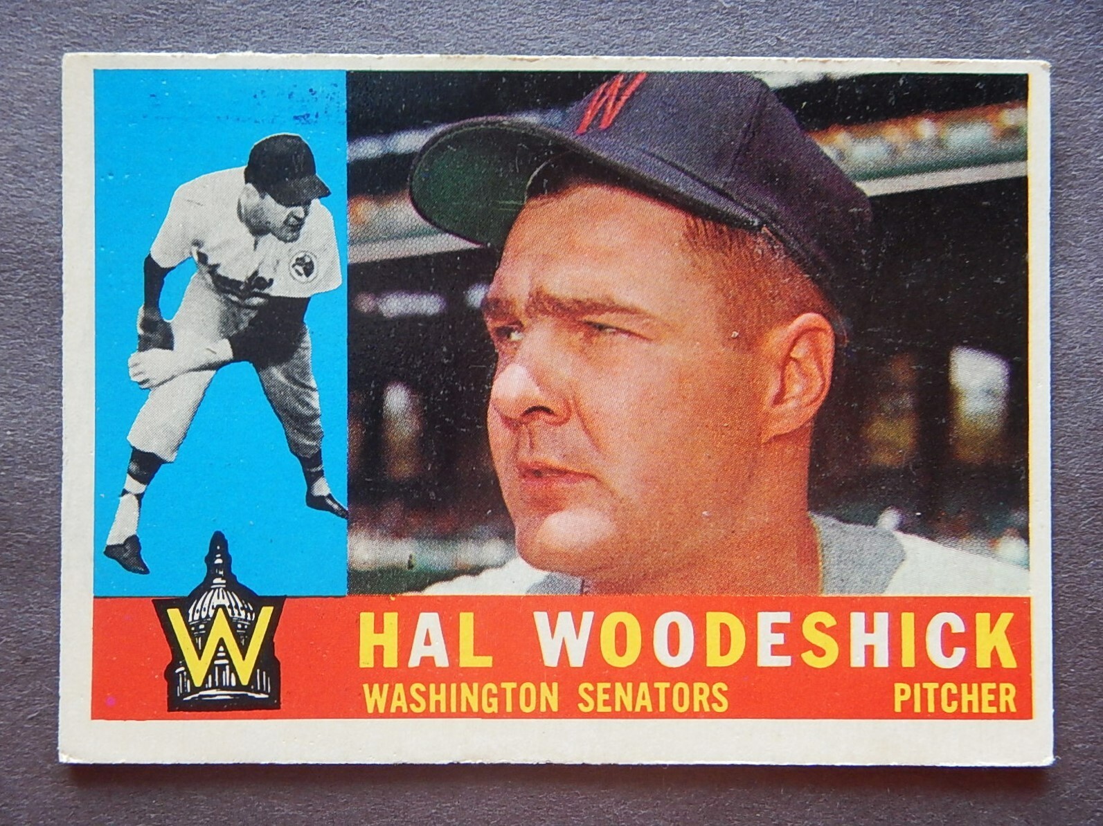 Hal Woodeshick #454 Topps 1960 Baseball Card (Washington Senators) *VG