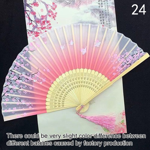 Folding Fan Bamboo Silk Flower Hand Held Fans Dance Wedding Party Favors Gift - Picture 28 of 30