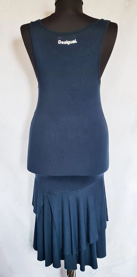 VESTIDO FEMININO AUTÊNTICO DESIGUAL ARTE FLORAL LOGOTIPO AZUL VISCOSE TAMANHO US13 14 EU158 - Imagem 3 de 4