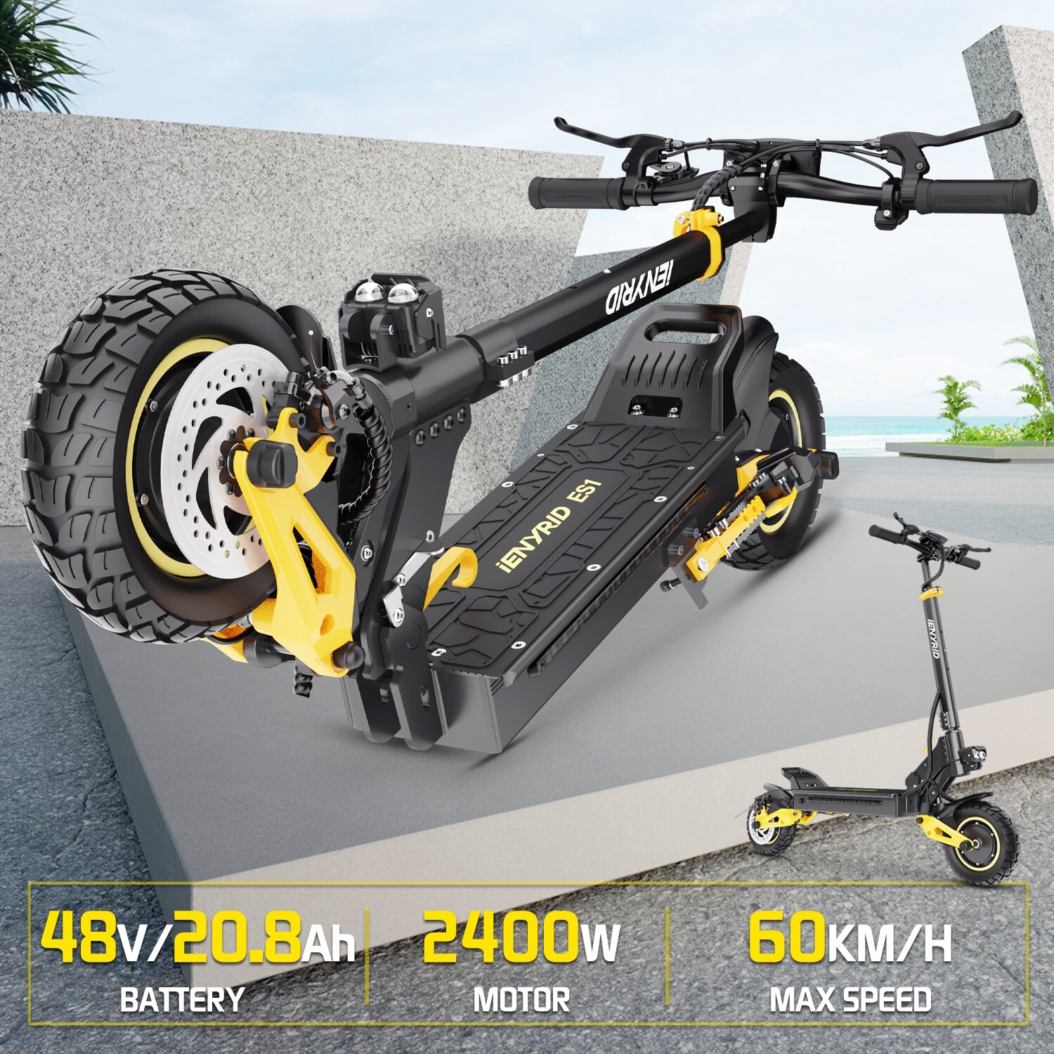24OOW Foldable Dual Motor Electric Scooter for Adults with Off-Road Tires 48V 20.8Ah Battery