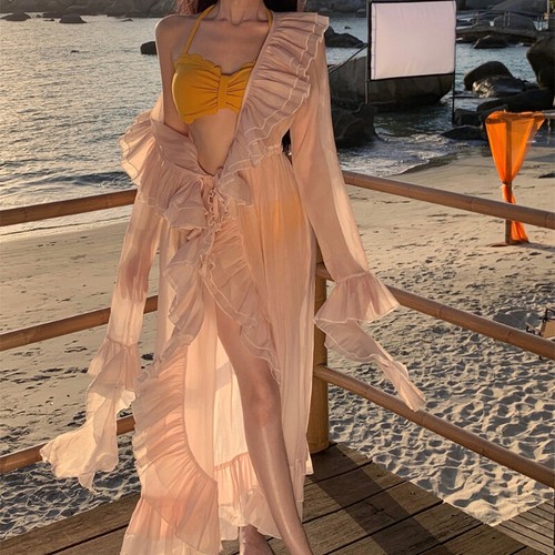 Damen Offene Vorderseite Langes Kleid Sonnengeschützt Strand Cardigan Fairy Sexy - Picture 2 of 12