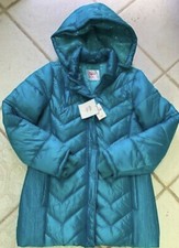 JUSTICE QUILTED JACKET SIZE 20 TURQUOISE WATER RESISTANT HOODED SHIMMER CUTE 