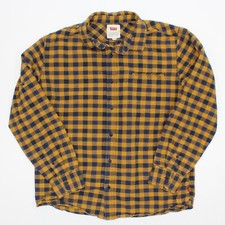 Levi's Mens Size SLIM Large Plaid Flannel Button Up Shirt Blue Yellow Cotton