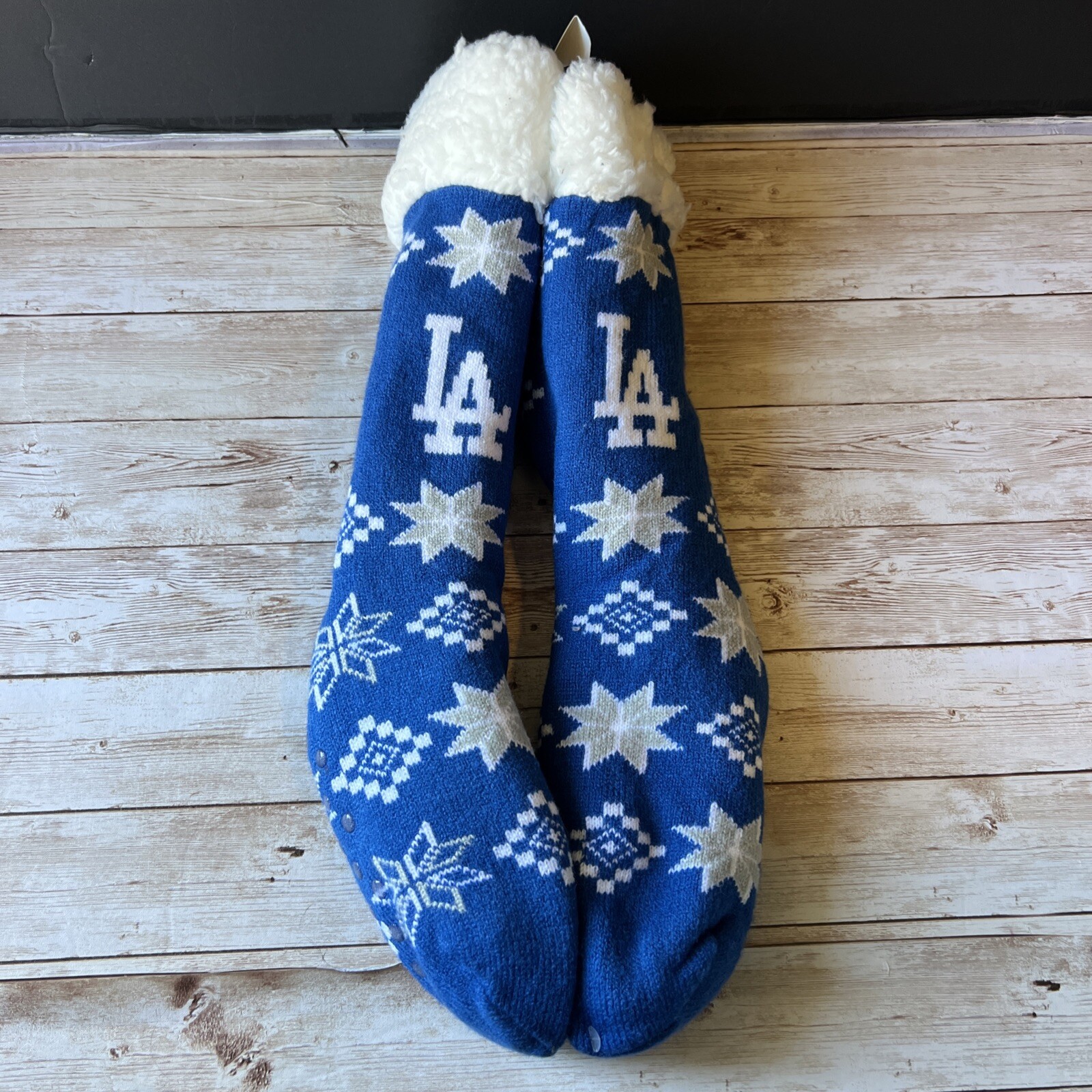 New Los Angeles LA Dodgers Foco Footy Christmas Slipper Sock Non Skid Women 6-10
