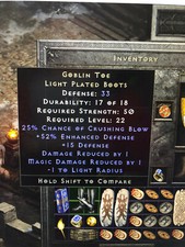 DIABLO 2: RESURRECTED ✅ 25%CB Goblin Toe, unique Light Plated Boots ✅PC SC