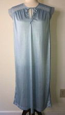 Vintage '80s Montgomery Ward Nylon Nightgown Silky Sleeveless Blue Lace Trim Sm