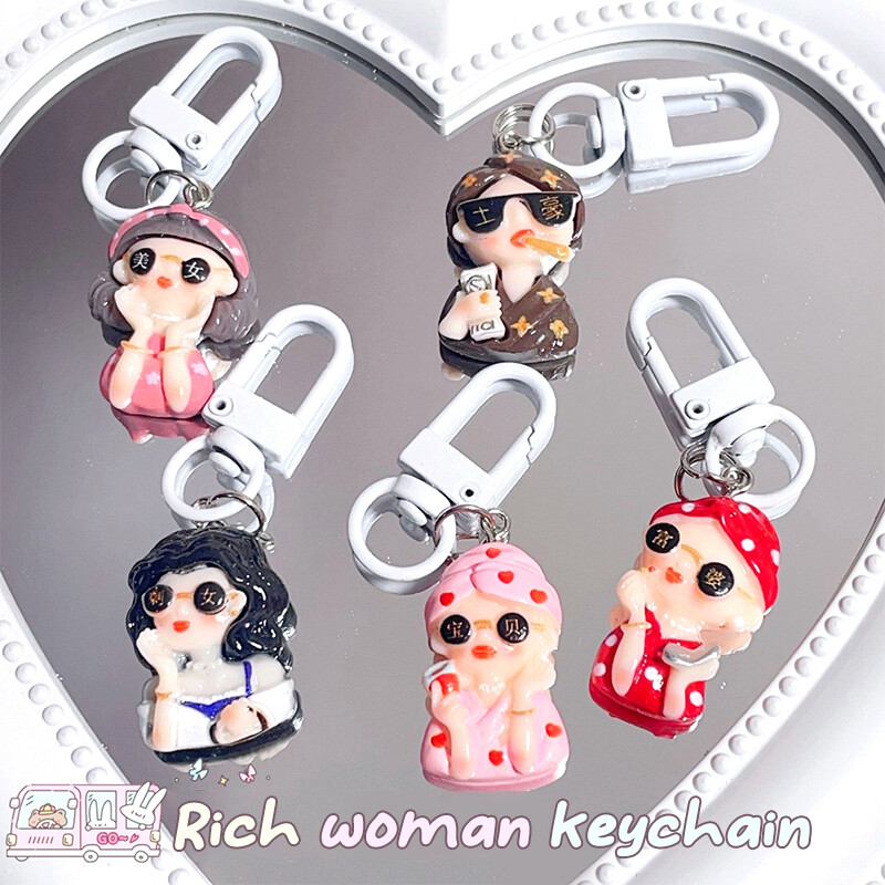 Cartoon Rich Girl Key Chain Wealthy Girl Doll Pendant Key Ring Charms