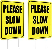 2PC Please Slow Down Signs with Stake, 13"x17" - Double Sided -...