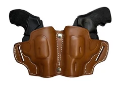 Brown Leather 2-GUN Small of Back Belt Holster for S&W J-FRAME 22/38 + More