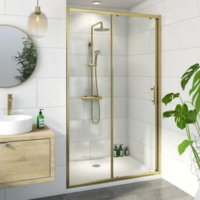 LUXURA Sliding Shower Door 1200mm-6mm Brushed Brass Lightweight Aluminium Frame