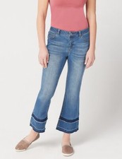 Peace Love World Medium Wash Denim Boho Flared Cropped Jean Double Layer Hem New