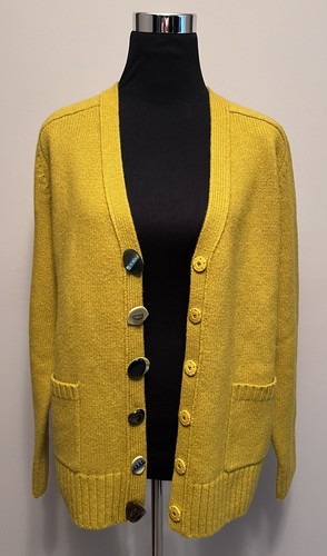 $448 NWT Tory Burch Novelty Multi- Button Wool Dark Lemon Cardigan sz L - Picture 8 of 12