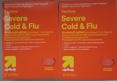 Up & Up Cold & Flu Daytime Severe Compare To Vicks Dayquil 24Ct Softgel 06/26 X2