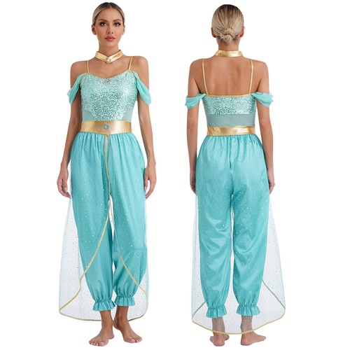 Womens Costume Metallic Dancewear Sleeveless Belly Performance Cosplay Sequin - Picture 4 of 44
