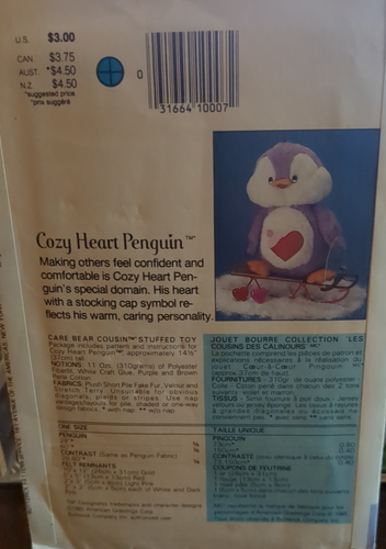 BUTTERICK Sewing Pattern #3379 COZY HEART PENGUIN PLUSH/CARE BEAR COUSIN CUT - Picture 5 of 5