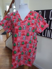 NWT CASSANDRA O WOMEN'S PLUS SZ L MEOWY CHRISTMAS SCRUB W/CATS