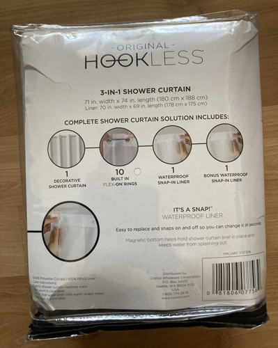 Original Hookless 3-in-1 Shower Curtain complete solution includes WAFFLEGREY - Picture 2 of 10