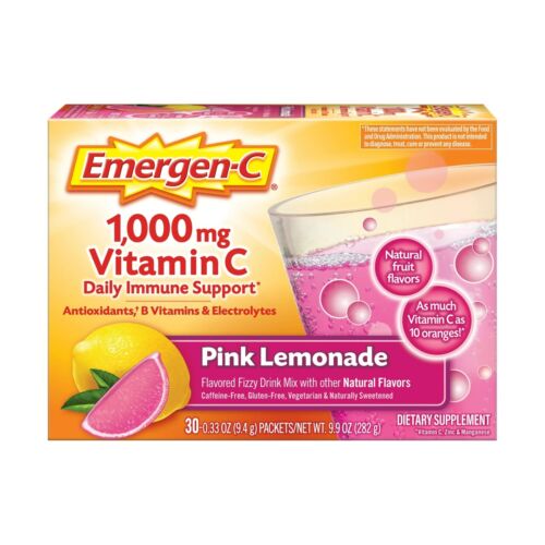 Emergen-C 1000 MG Vitamin C Powder, Rose Lemonade, 30 Packs - Picture 1 of 9