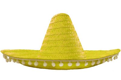 YELLOW MEXICAN SOMBRERO HAT POM POMS 