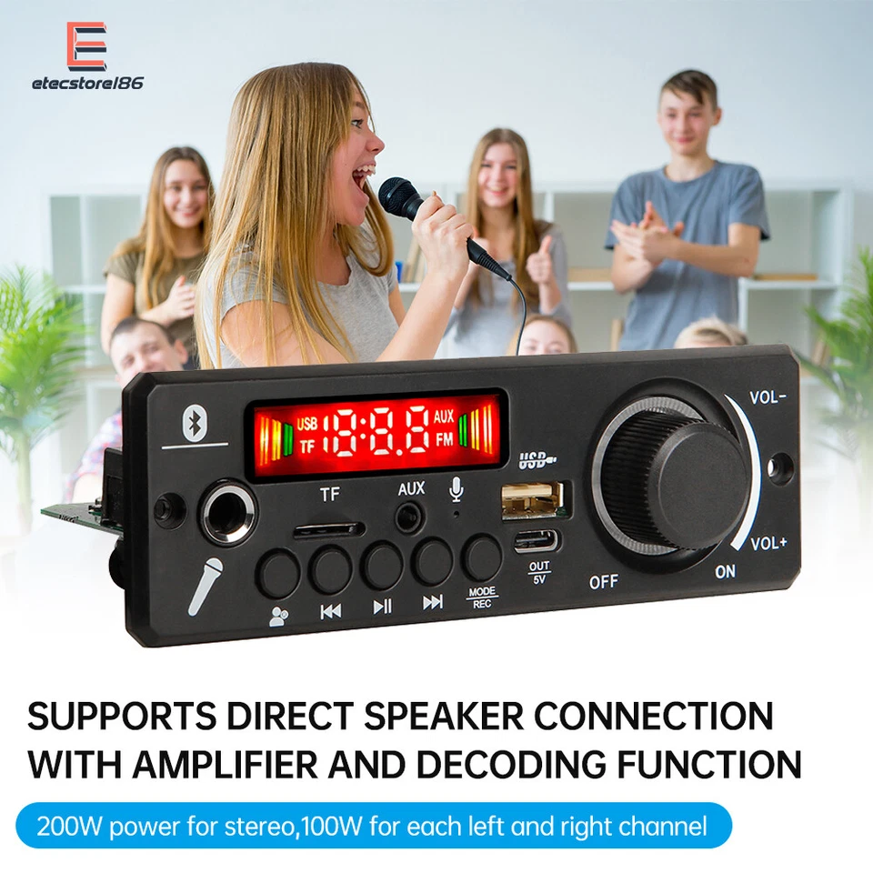 200W Amplifier Bluetooth 5.0 Audio Decoder Board USB FM Radio MP3 Music Player - Bild 4 von 4