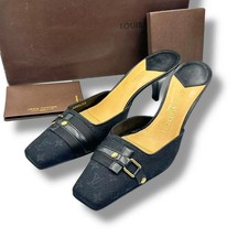 LOUIS VUITTON Monogram Leather Buckle Mules Pumps Black EU 37 US 7 Unused w/ Box