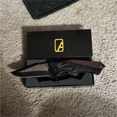 Folding Pocketknife Black Brown Synthetic Handle Stainless Steel Blade with Box