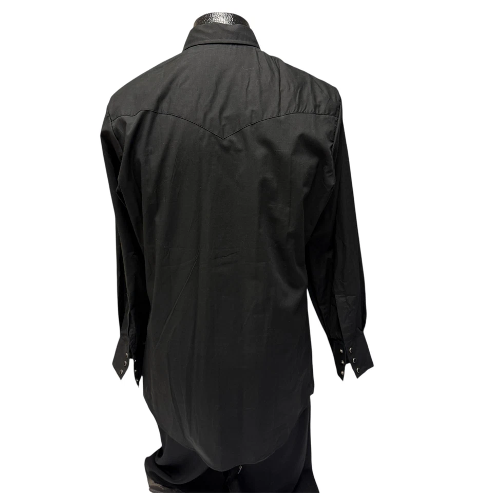 Vtg 90's Ely Plains Men's Solid Black PEARL SNAP Cowboy WESTERN Shirt 15 1/2 - Image 3 of 4