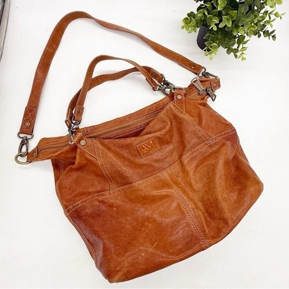 Andrew Marc Bolso Hobo de Cuero Marrón Bandolera Correa Boho Grunge Slouchy Distress Foto 2 de 4