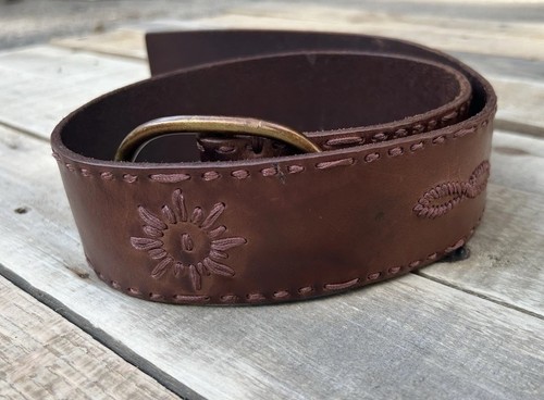 Linea Pelle braun Ledergürtel Damen Medium 2" breite Nähte oval Messingschnalle - Bild 7 von 17