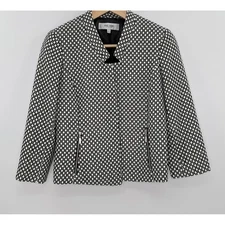 Jones Studio Separates Petite Blazer Black White Geometric Career Jacket Sz 4P
