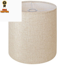 Beige Linen Tall Drum Lampshade, 11" Top x Bottom x 12" High Lamp BEIGE