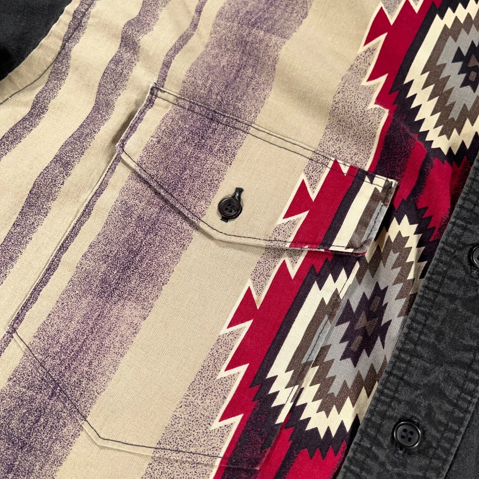 VTG Wrangler Shirt Mens XL Beige Red Aztec Print Button Down Short Sleeve 90s - Image 4 of 4