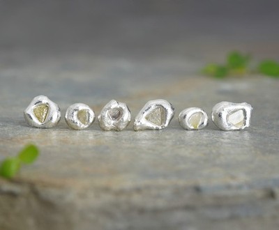 6er Set Mix and Match Ohrstecker massiv Silber Kiesel mit Rohdiamanten
