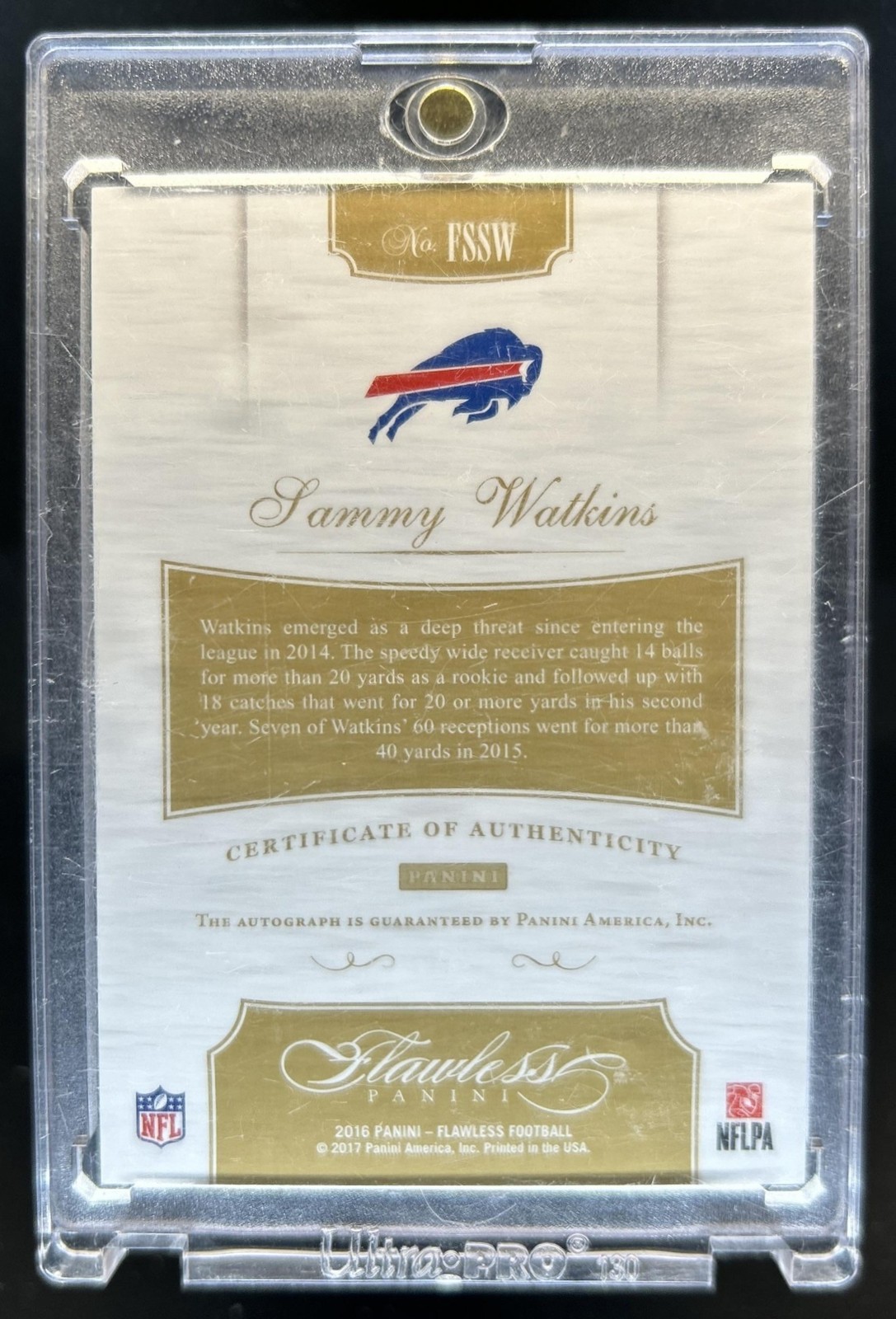 2016 Panini Flawless Sammy Watkins Signatures Platinum Auto Autograph #1/1 Bills view 2