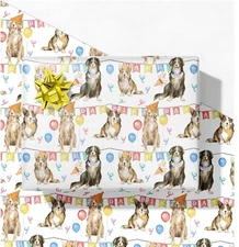 8 SHEETS Happy Birthday Wrapping Paper Roll With Dogs 28x40in EACH SHEET