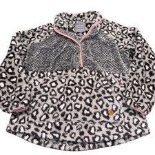 Leopard Print Sherpa Fleece Quarter Snap Pullover Womens XL Gray Simply Southern