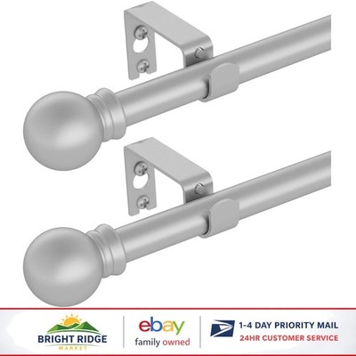 2 Pack Adjustable Silver Curtain Rods 35 to 47 Inch with Brackets Included