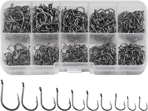Angelhaken Set - 600 StüCk Kohlenstoffstahl In 10 GrößEn, Mit Widerhaken Und ÖS-image