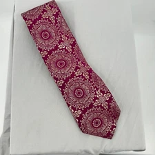 The Big Knot by Steven Land Mens Silk Burgundy Gold Medallion Pattern Necktie