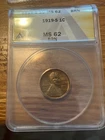 1919-s  Lincoln cent ,  choice uncirculated MS62 BRN , scarce date & grade