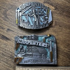 2 Carpenters Built Build America Belt Buckle Vintage 1980s Lot Enameled Excellen