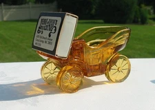 Vintage Amber Glass Carriage Stage Coach Car Buggy Ashtray Match Box Holder