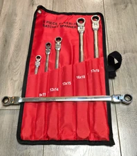 6pc XXL Flex Head Metric Ratcheting Double Box Wrench Set 8-19MM w/Roll Pouch