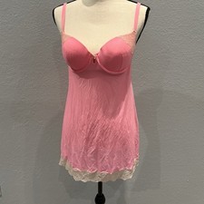 Victoria's Secret Padded Demi Babydoll Gown with Gold Lace Trim. 34D Valentines